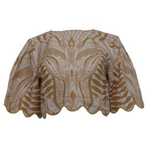 Farm Rio Lace Nature Scallop-Trimmed Crop Blouse in Beige Linen